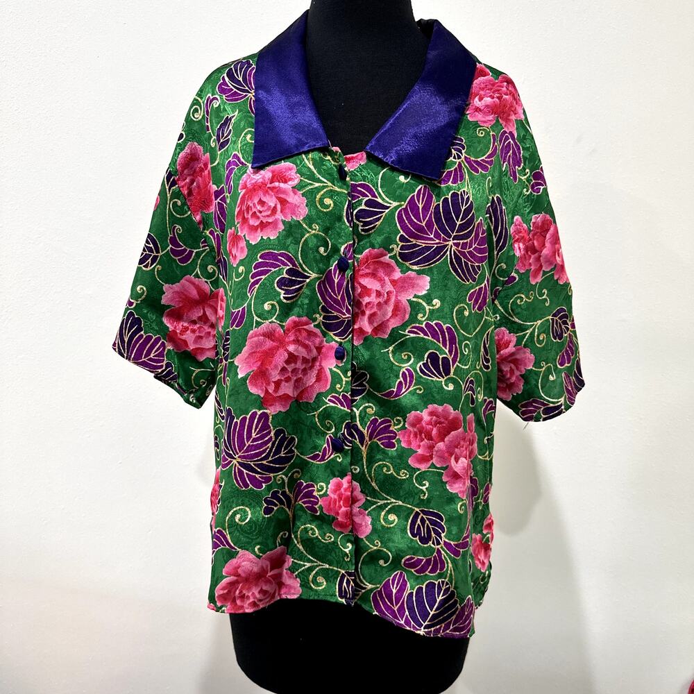 Vintage Victoria's Secret Satin Floral Sleep Shirt Pajamas Size Medium